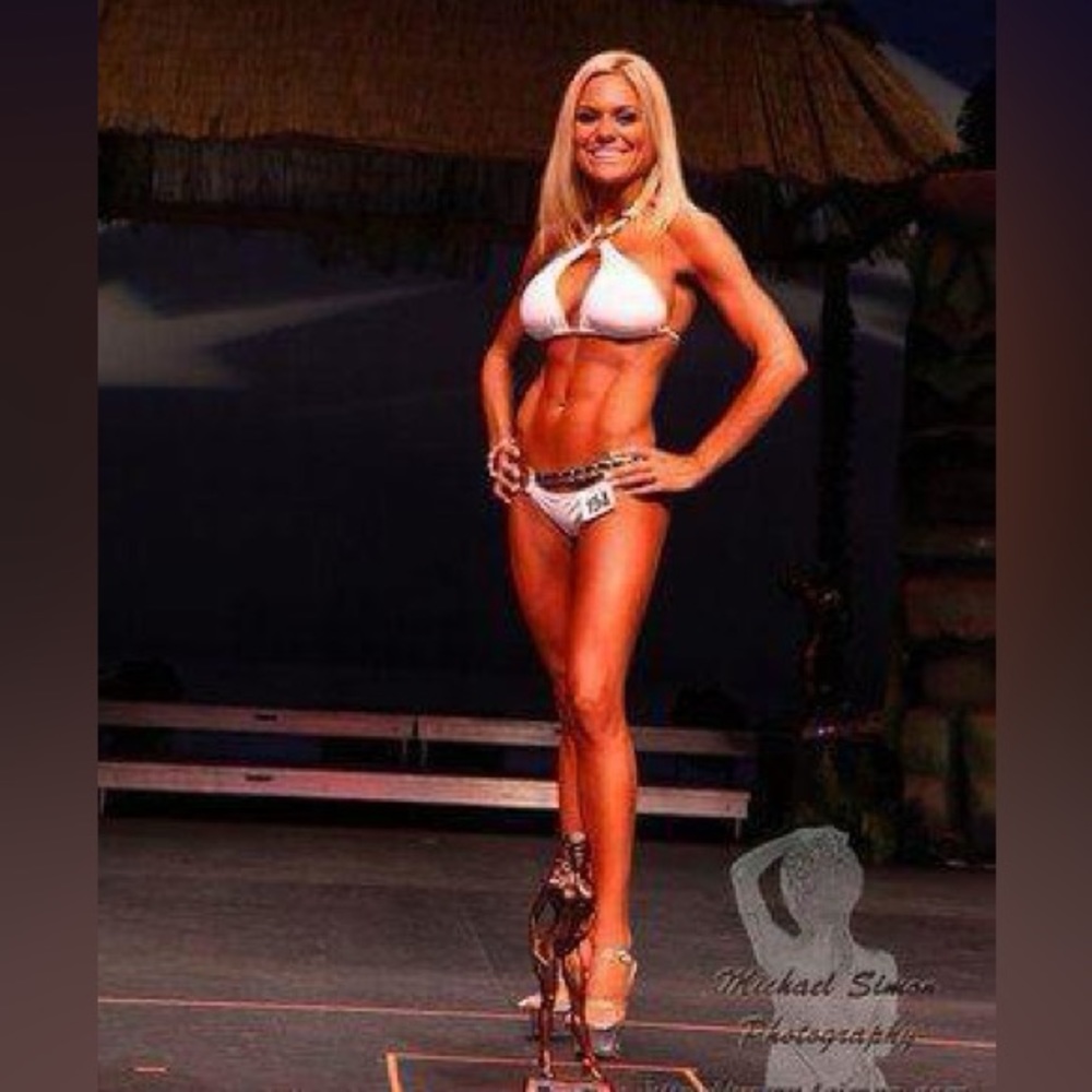 Beach bunny beautiful white with gold detailing swim suit.